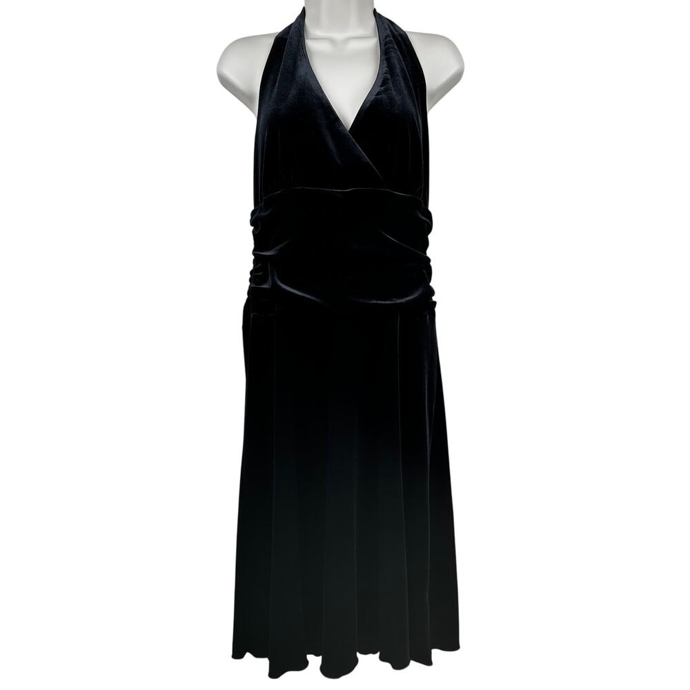 AB Studio Velvet Dress Baby Doll Halter Y2K Black Large Whimsygoth Whitchy